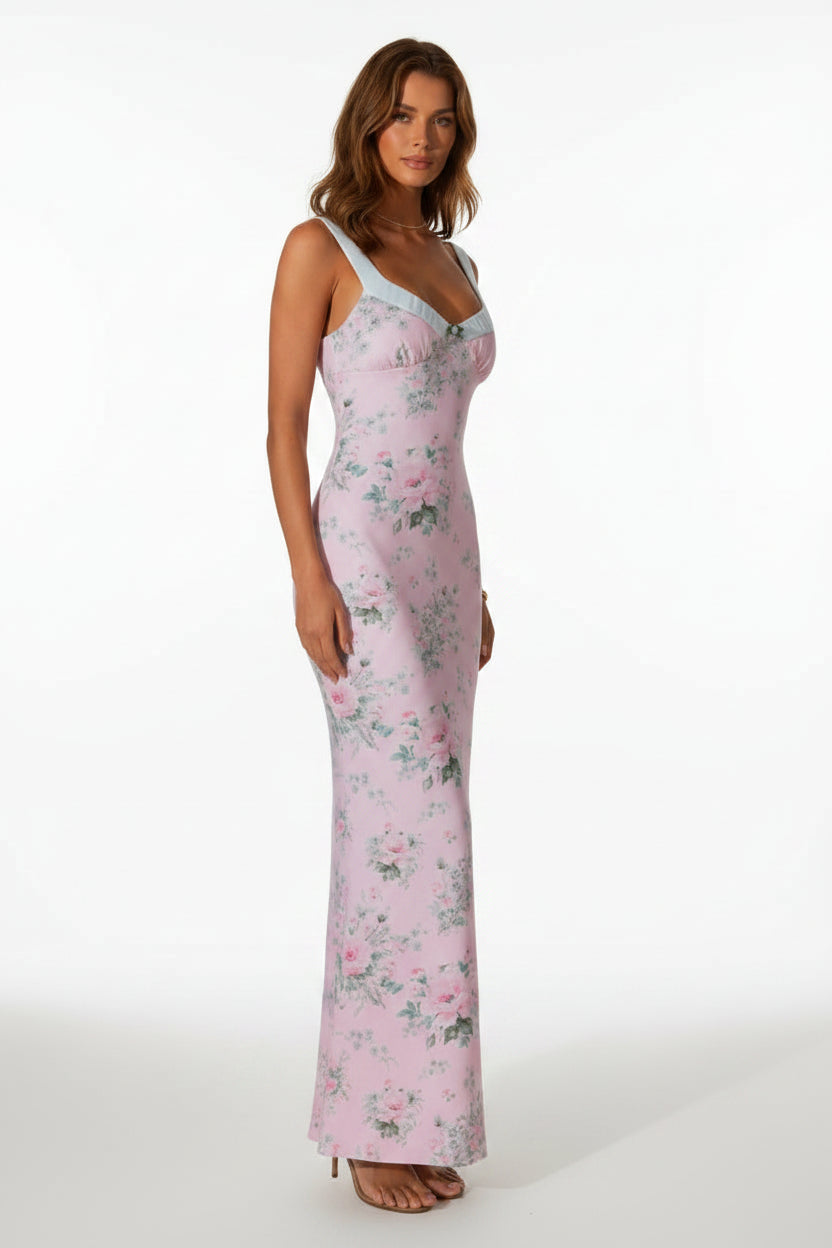 Robe longue femme rose à motifs floraux dos ouvert | Coupe féminine + Style élégant + Facile à accessoiriser – ROBEMODE