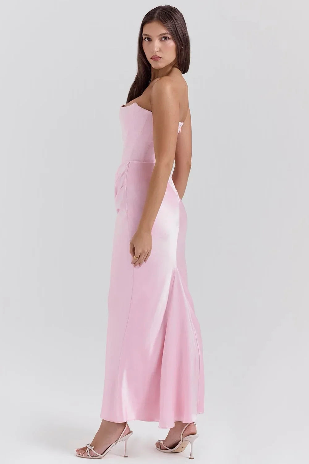 Robe longue bustier drapée sans bretelles | ROBEMODE