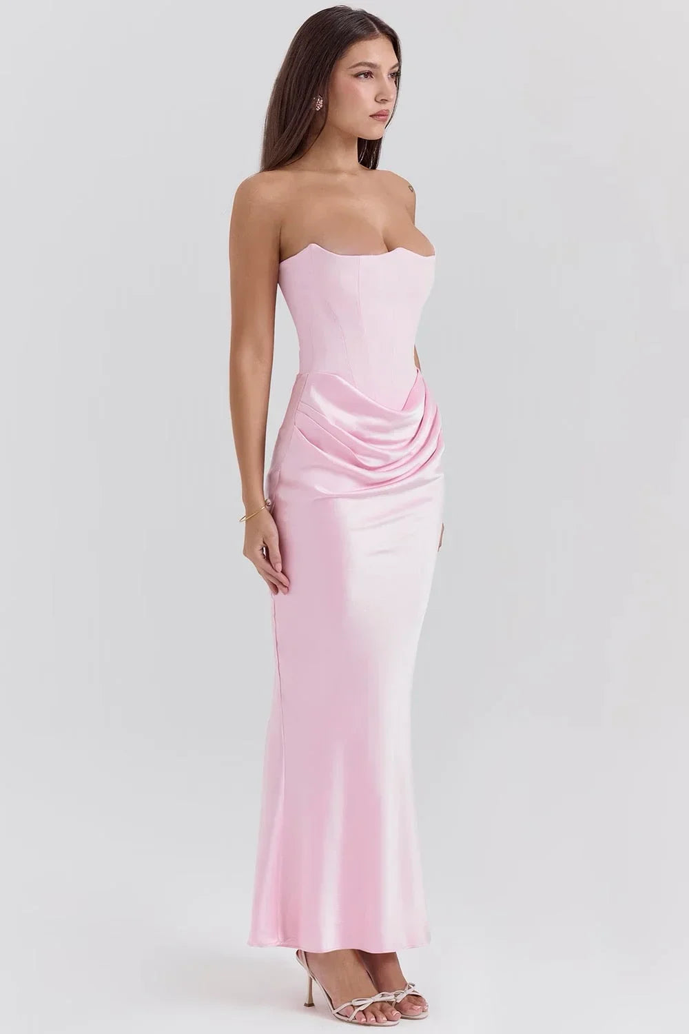 Robe longue bustier drapée sans bretelles | ROBEMODE