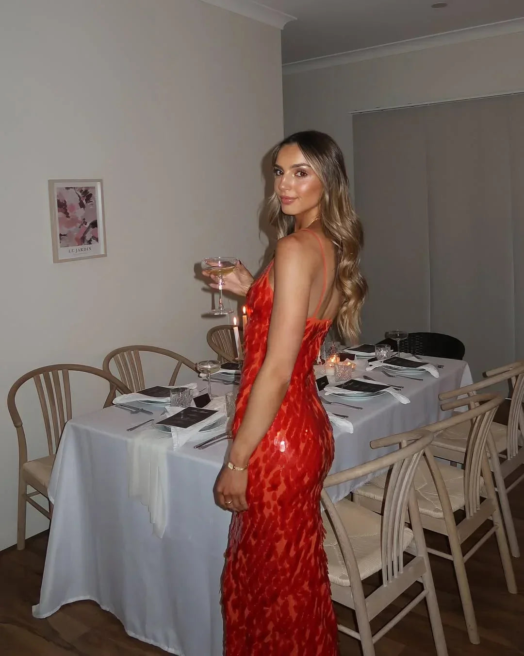 Robe Longue Femme Rouge à Sequins Bretelles Fines Soirée | ROBEMODE