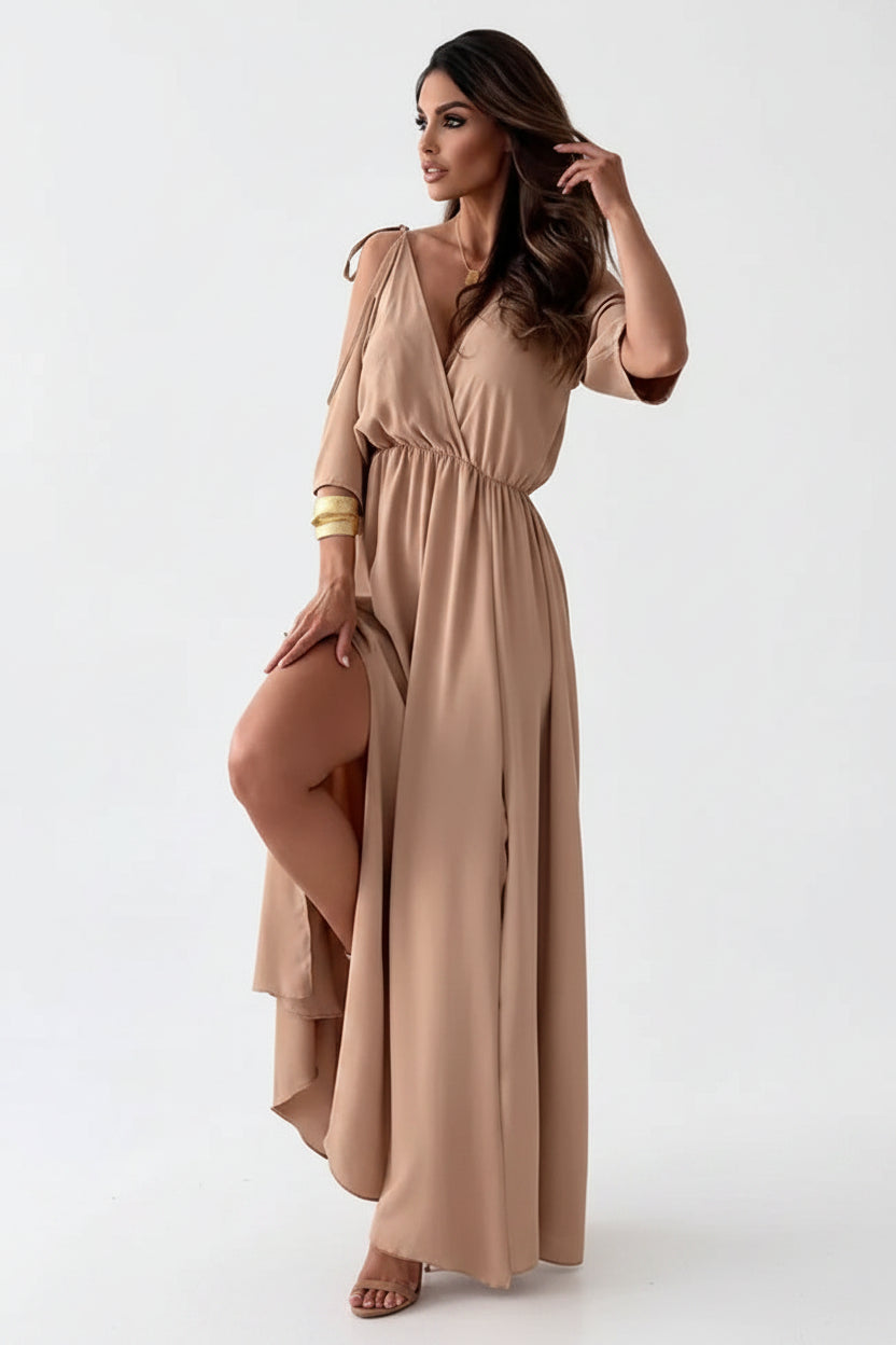 Robe longue femme avec col V et manches ouvertes | Coupe féminine + Style élégant + Facile à accessoiriser – ROBEMODE