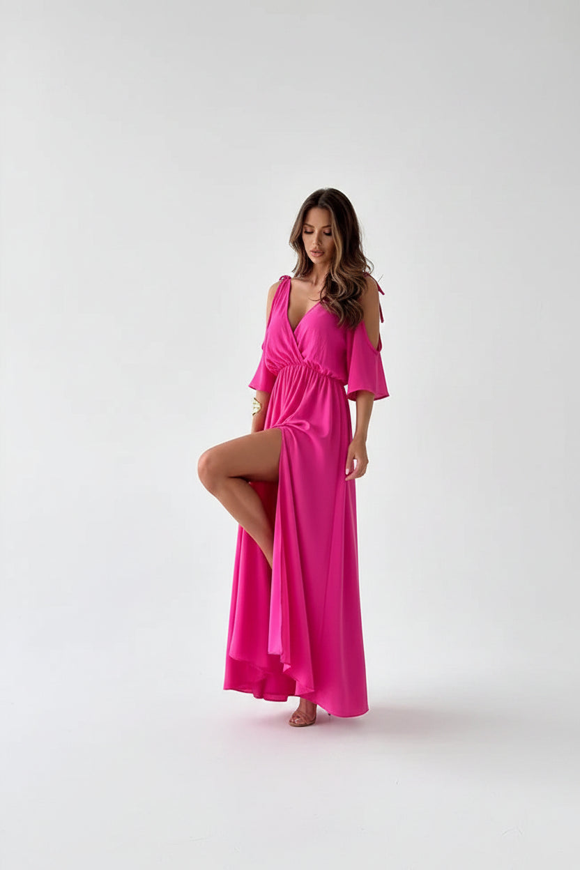Robe longue femme avec col V et manches ouvertes | Coupe féminine + Style élégant + Facile à accessoiriser – ROBEMODE