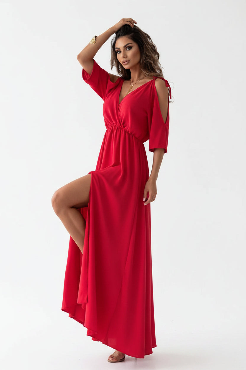 Robe longue femme avec col V et manches ouvertes | Coupe féminine + Style élégant + Facile à accessoiriser – ROBEMODE