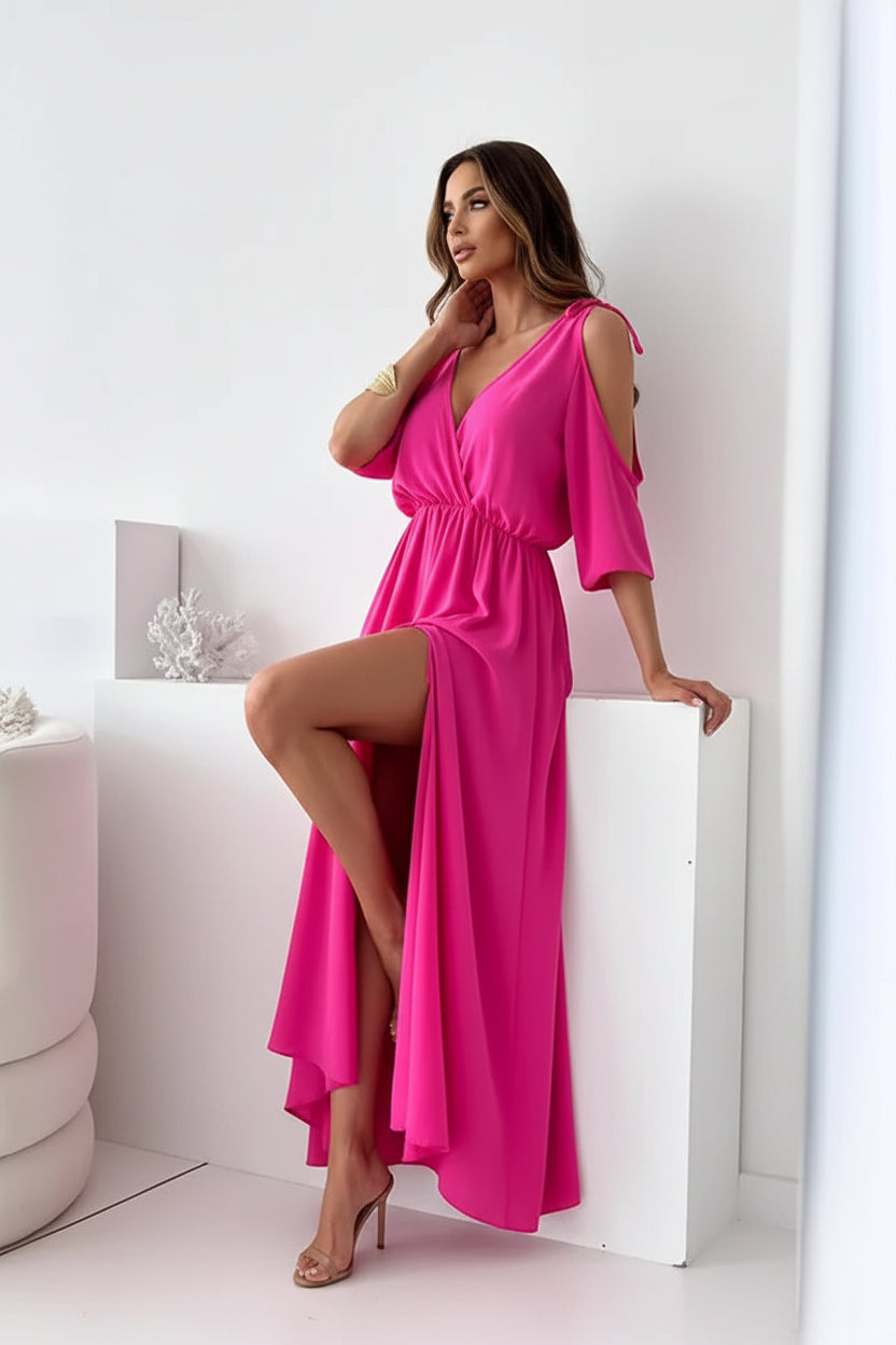 Robe longue femme avec col V et manches ouvertes | Coupe féminine + Style élégant + Facile à accessoiriser – ROBEMODE