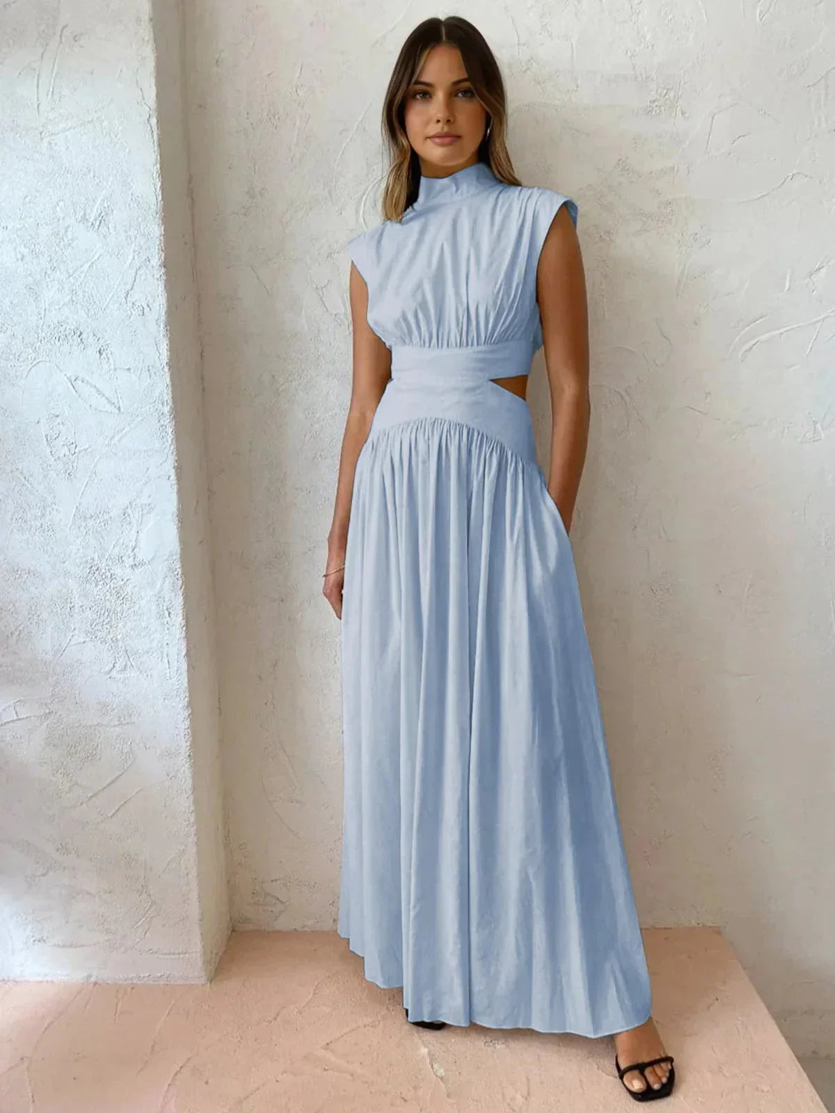 Robe longue femme été avec col montant et découpes | Coupe féminine + Style élégant + Facile à accessoiriser – ROBEMODE