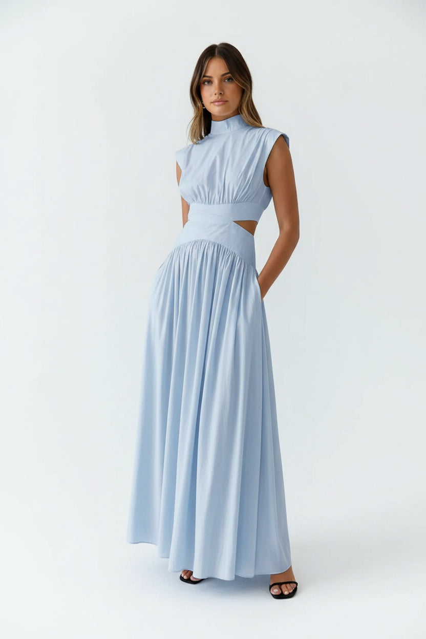 Robe Longue Femme Col Montant Découpes Élégantes Sans Manches | ROBEMODE