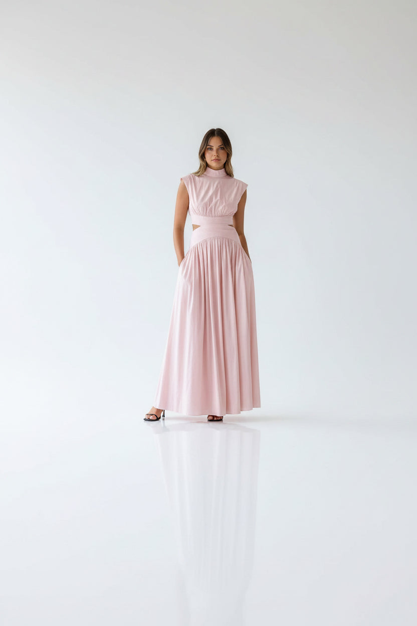Robe Longue Femme Col Montant Découpes Élégantes Sans Manches | ROBEMODE