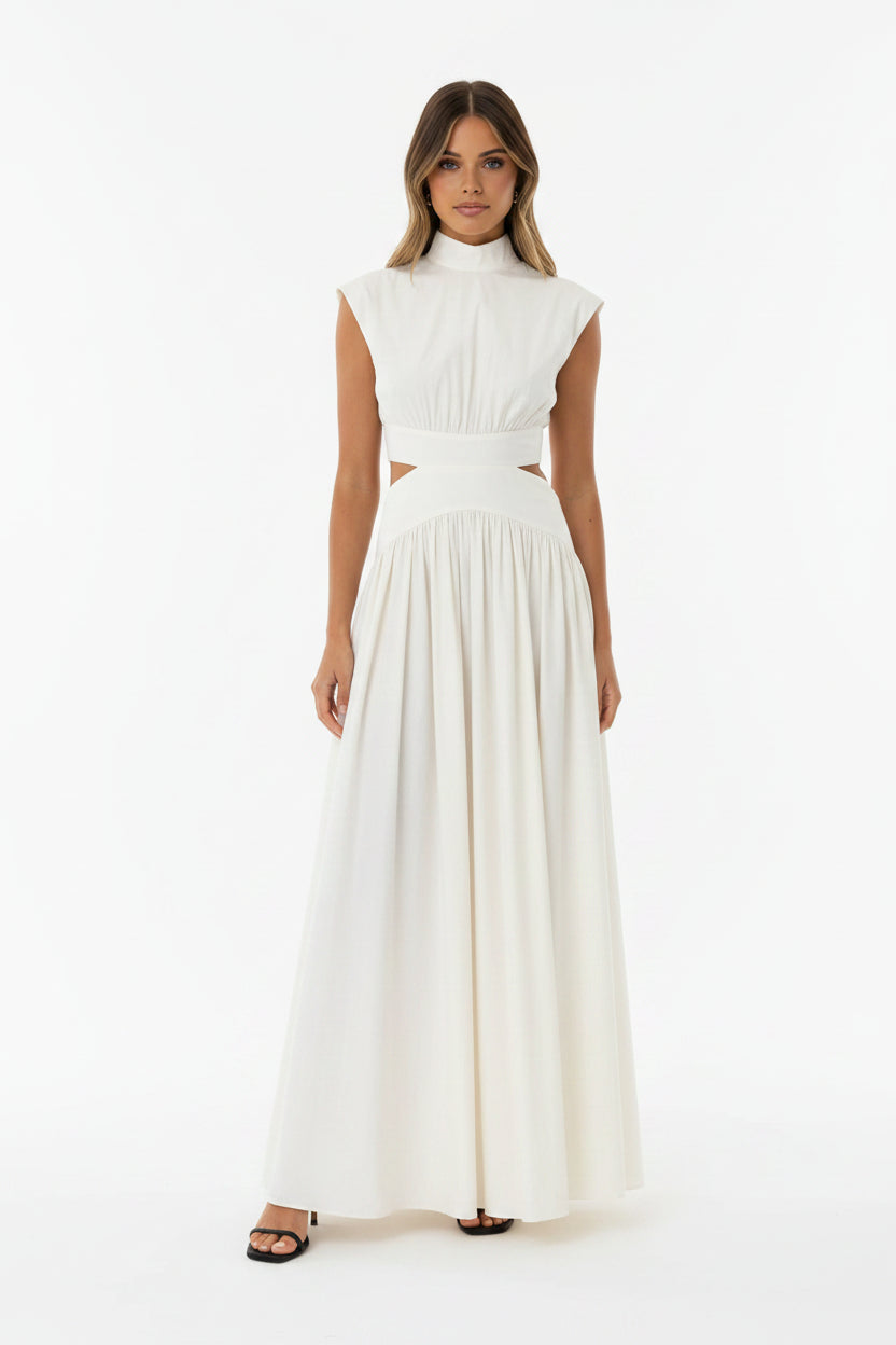 Robe Longue Femme Col Montant Découpes Élégantes Sans Manches | ROBEMODE