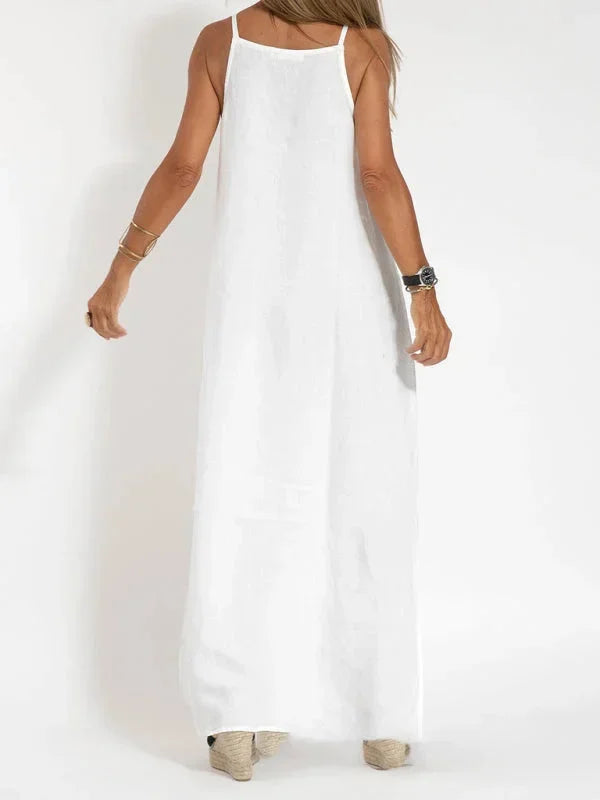 Robe longue femme sans manches en lin décontractée été