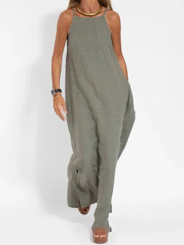 Robe longue femme sans manches en lin décontractée été