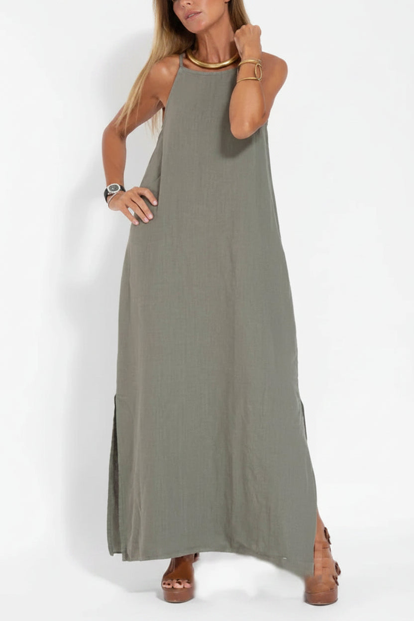Robe Longue Lin Sans Manches Femme Grande Taille | Décontractée Respirante Été | ROBEMODE