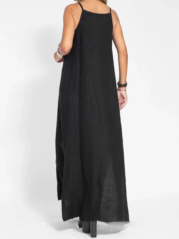 Robe longue femme sans manches en lin décontractée été