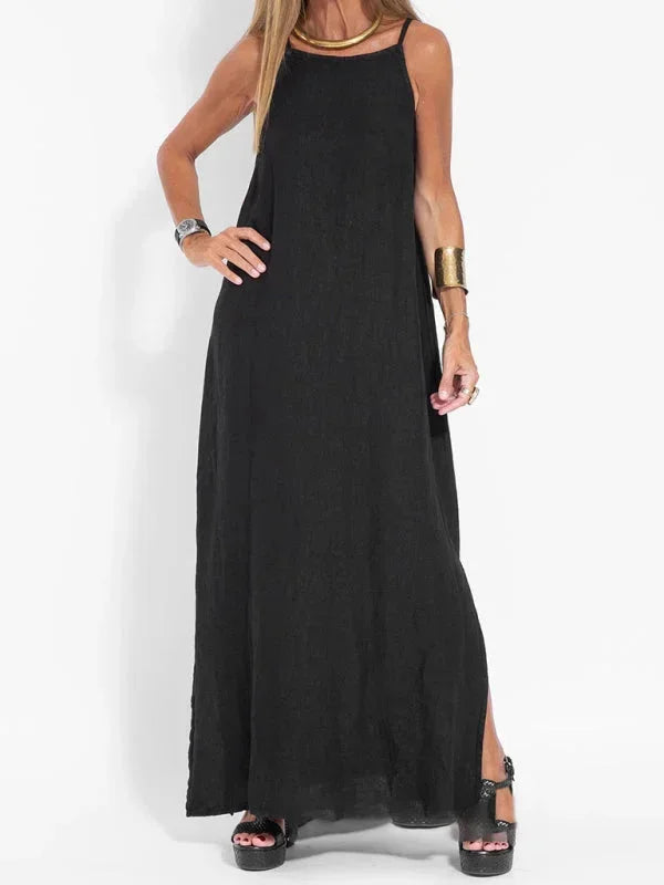 Robe longue femme sans manches en lin décontractée été
