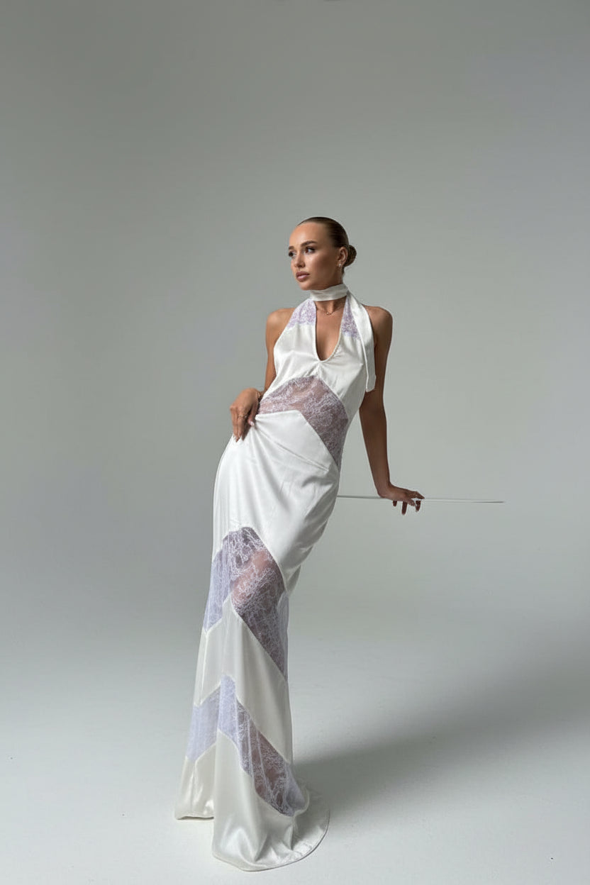 Robe longue soirée dos nu avec détails en dentelle | Coupe féminine + Style élégant + Facile à accessoiriser – ROBEMODE