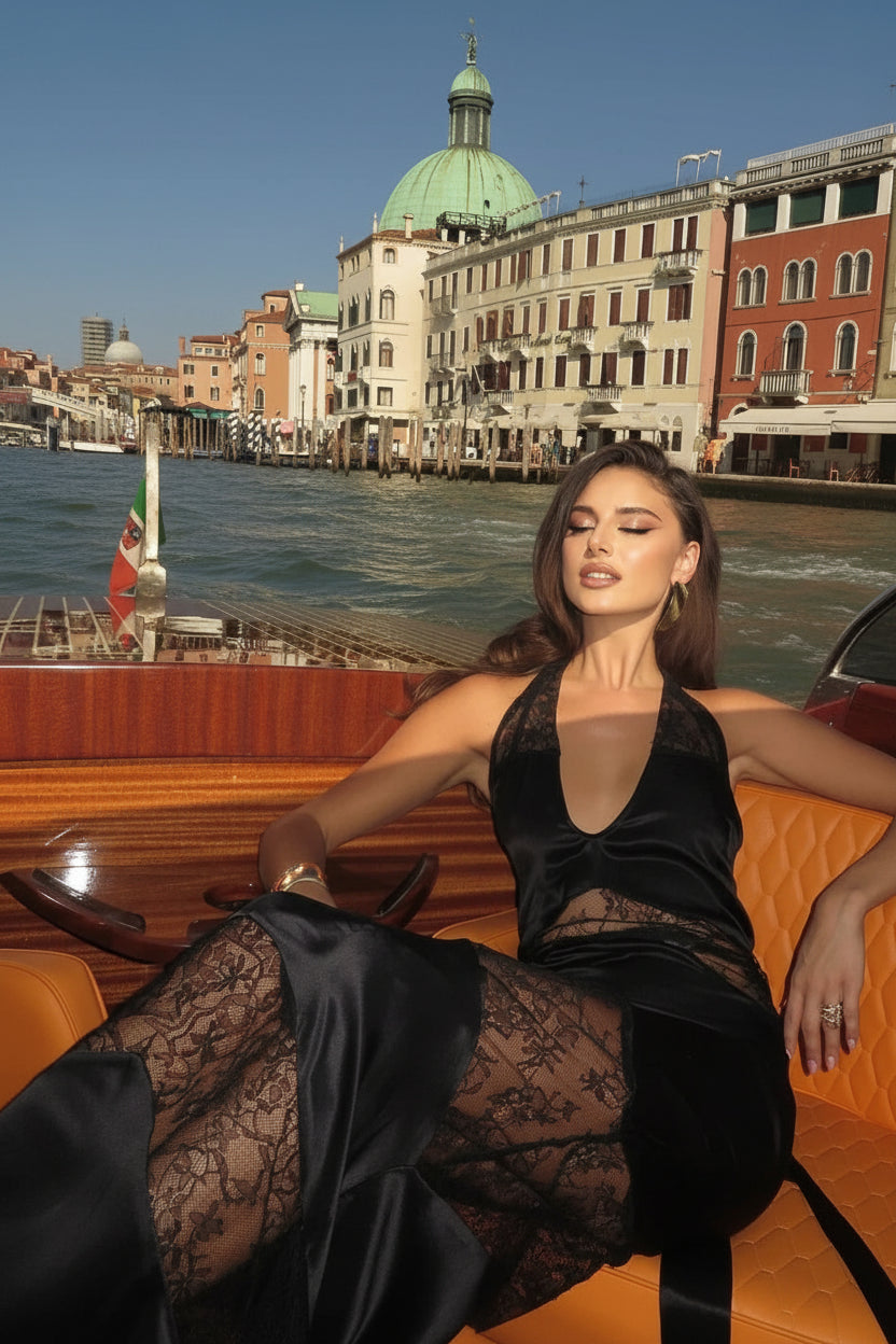 Robe longue soirée dos nu avec détails en dentelle | Coupe féminine + Style élégant + Facile à accessoiriser – ROBEMODE