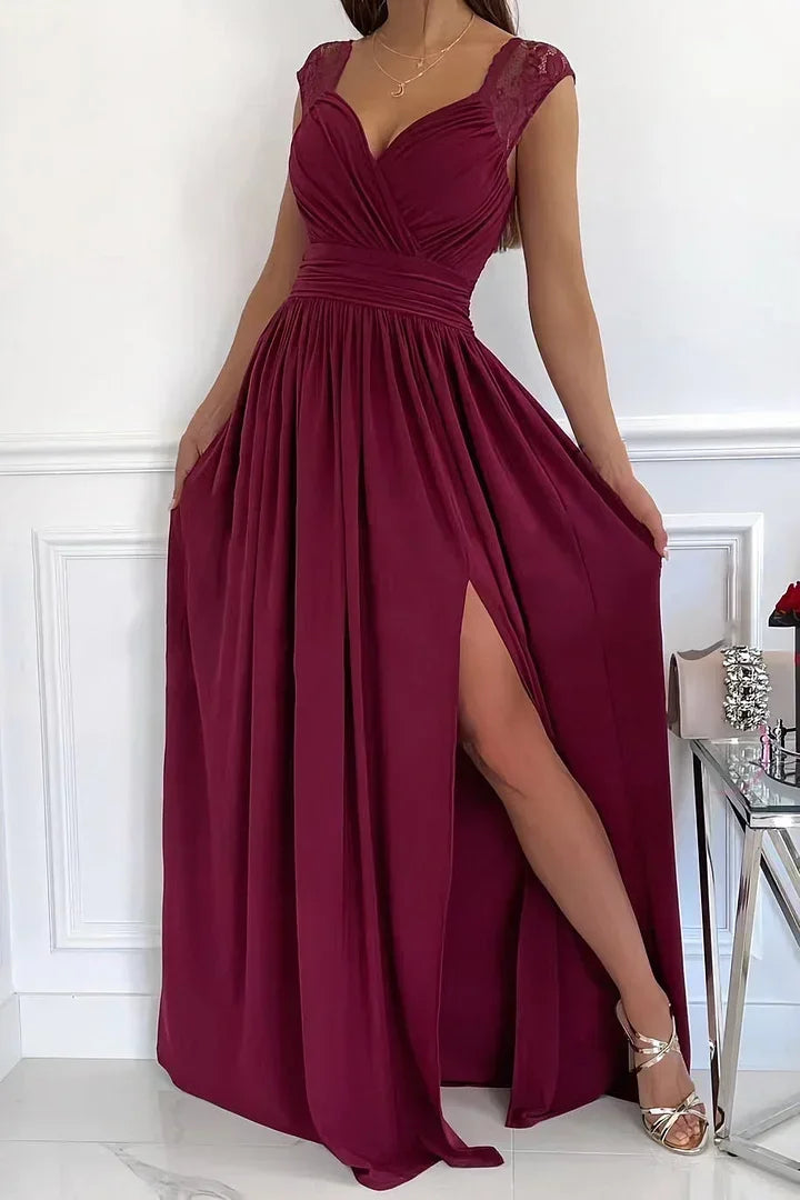 Robe Longue Dentelle Fendue Sans Manches Soirée 4 Coloris | ROBEMODE