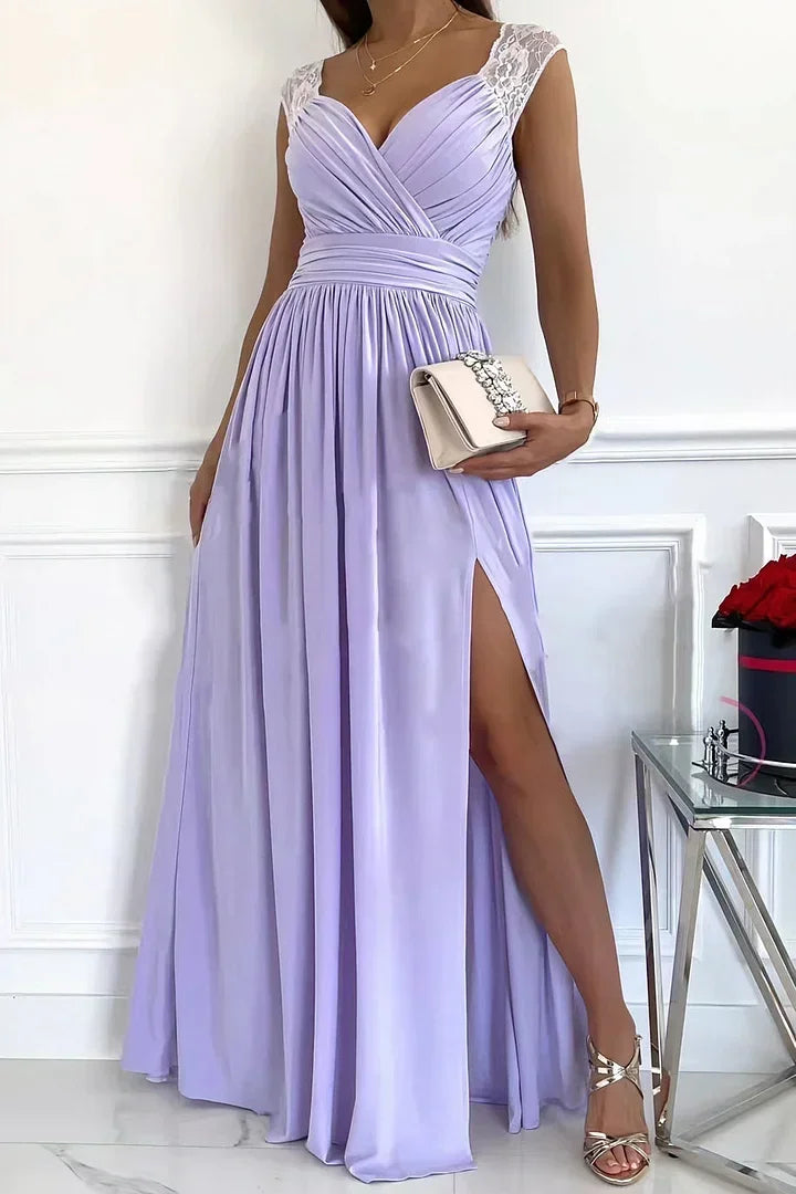 Robe Longue Dentelle Fendue Sans Manches Soirée 4 Coloris | ROBEMODE