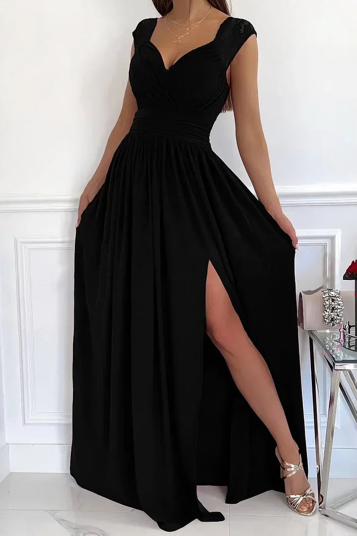 Robe Longue Dentelle Fendue Sans Manches Soirée 4 Coloris | ROBEMODE