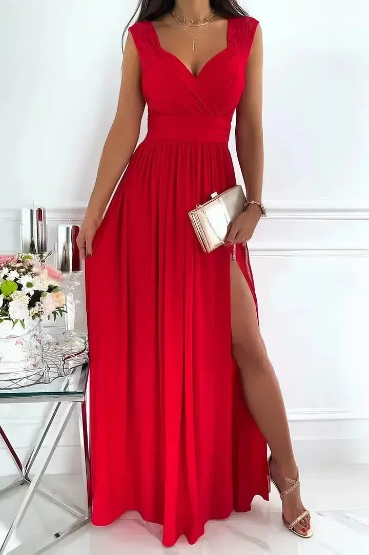 Robe Longue Dentelle Fendue Sans Manches Soirée 4 Coloris | ROBEMODE