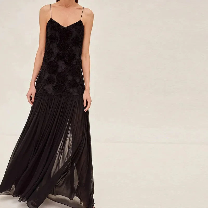 Robe Longue Femme Dentelle Bretelles Fines Soirée Élégante | ROBEMODE