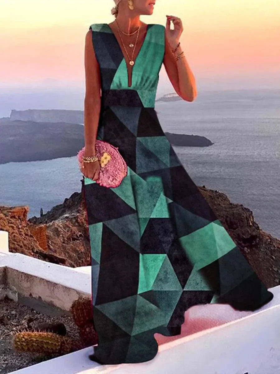 Robe longue femme dos nu col en V évasée