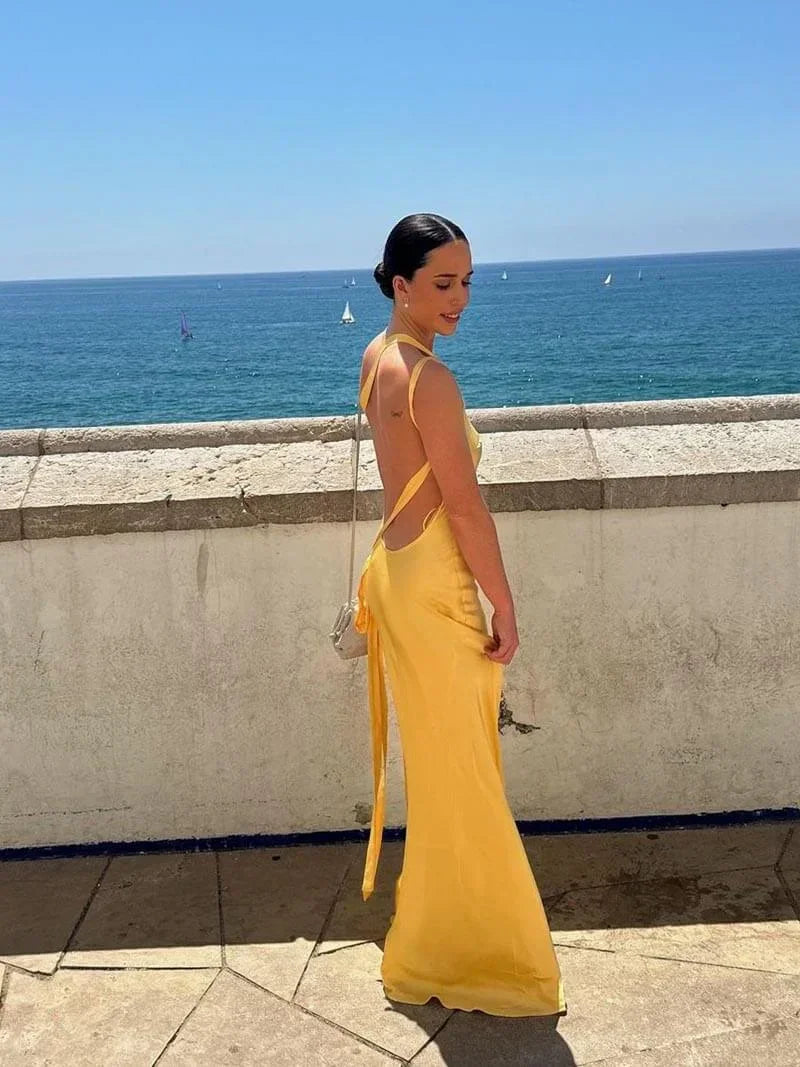 Robe longue femme dos nu bretelles fines soirée | ROBEMODE
