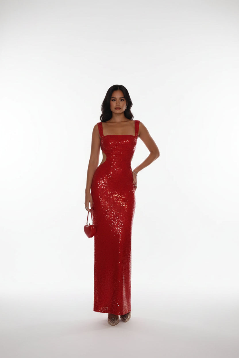 Robe Longue Sequins Dos Nu Bretelles Larges Soirée 2 Coloris | ROBEMODE