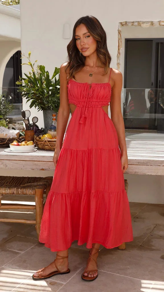 Robe longue femme dos nu fluide à bretelles réglables | Coupe féminine + Style élégant + Facile à accessoiriser – ROBEMODE