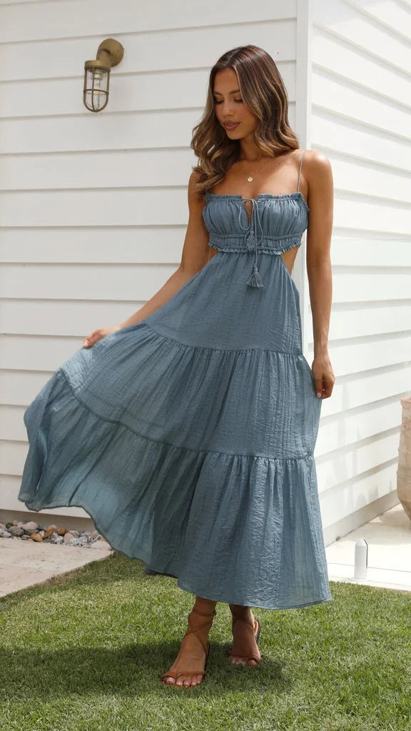 Robe longue femme dos nu fluide à bretelles réglables | Coupe féminine + Style élégant + Facile à accessoiriser – ROBEMODE