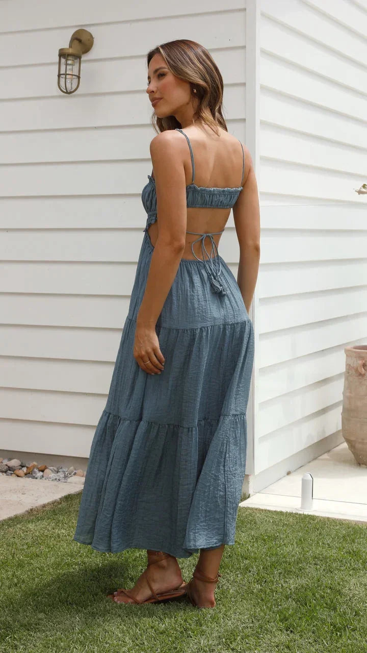 Robe longue femme dos nu fluide à bretelles réglables | Coupe féminine + Style élégant + Facile à accessoiriser – ROBEMODE