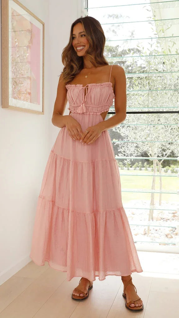 Robe longue femme dos nu fluide à bretelles réglables | Coupe féminine + Style élégant + Facile à accessoiriser – ROBEMODE