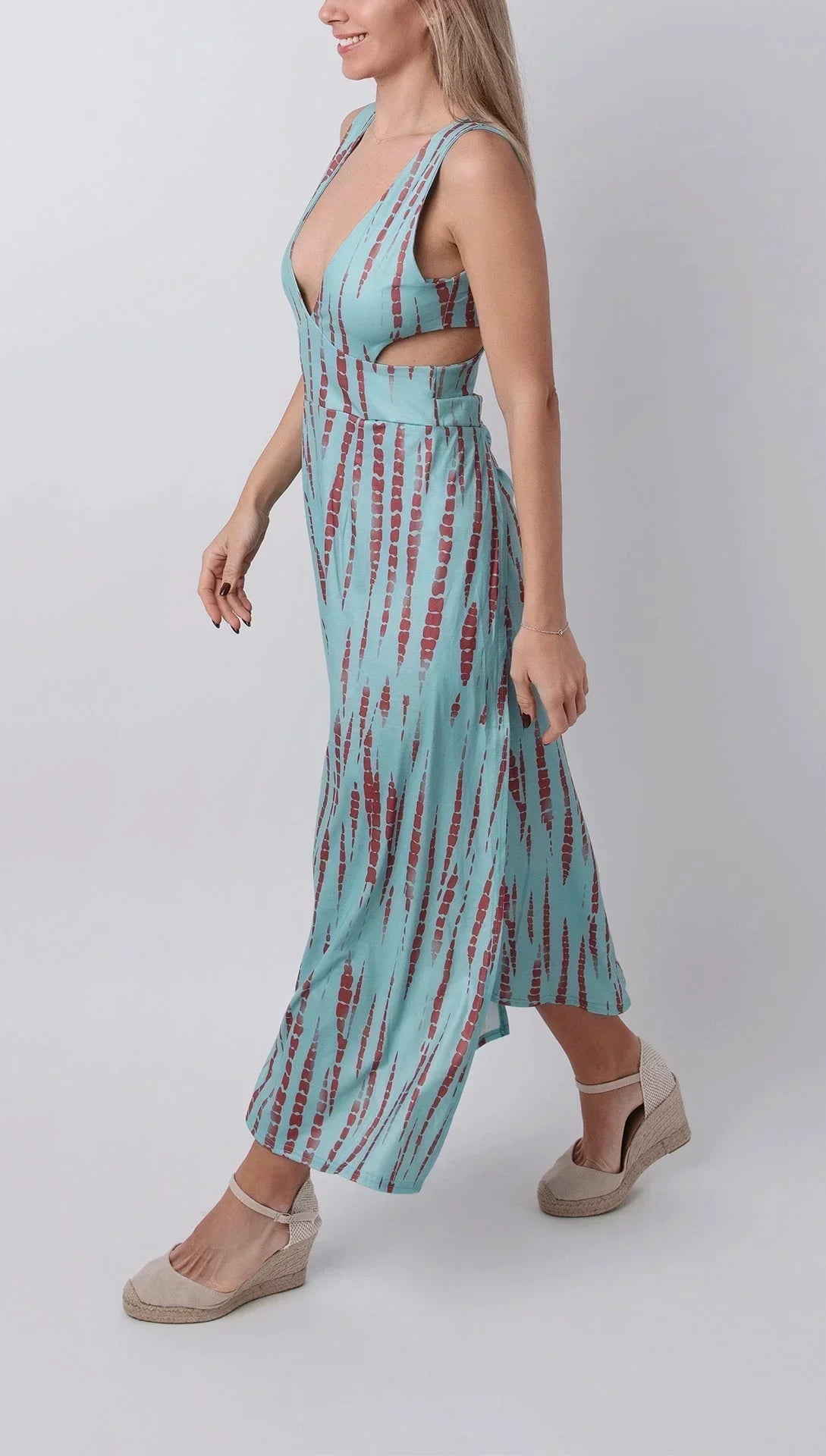 Robe longue femme tie-dye avec découpe et col en V