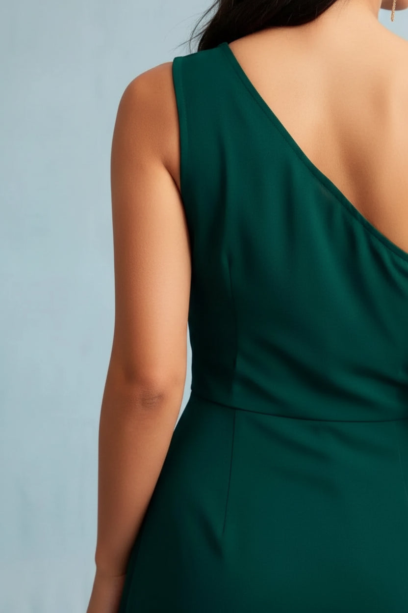 Robe longue femme verte avec encolure asymétrique fente | Coupe féminine + Style élégant + Facile à accessoiriser – ROBEMODE