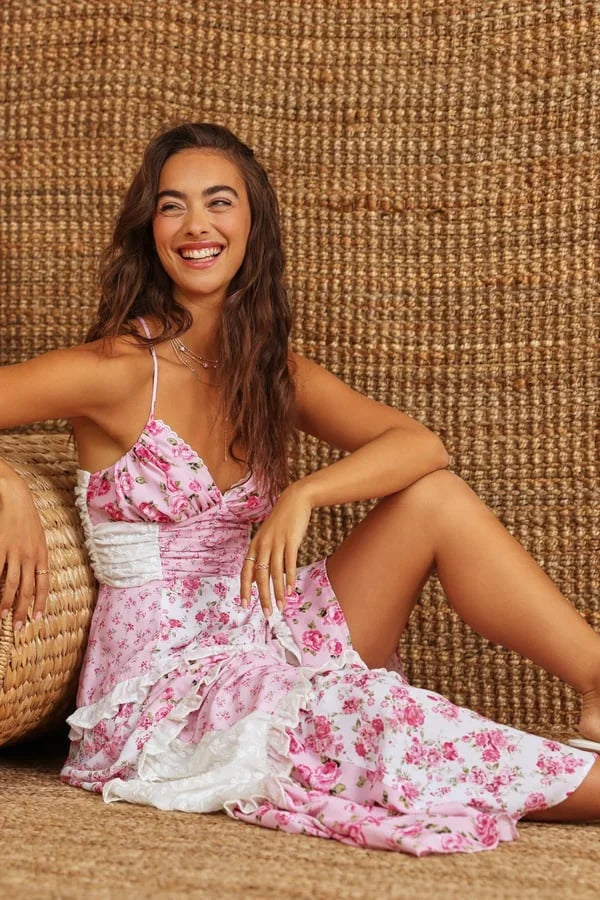 Robe Longue Femme Été Patchwork Floral Bretelles Fines Bohème | ROBEMODE