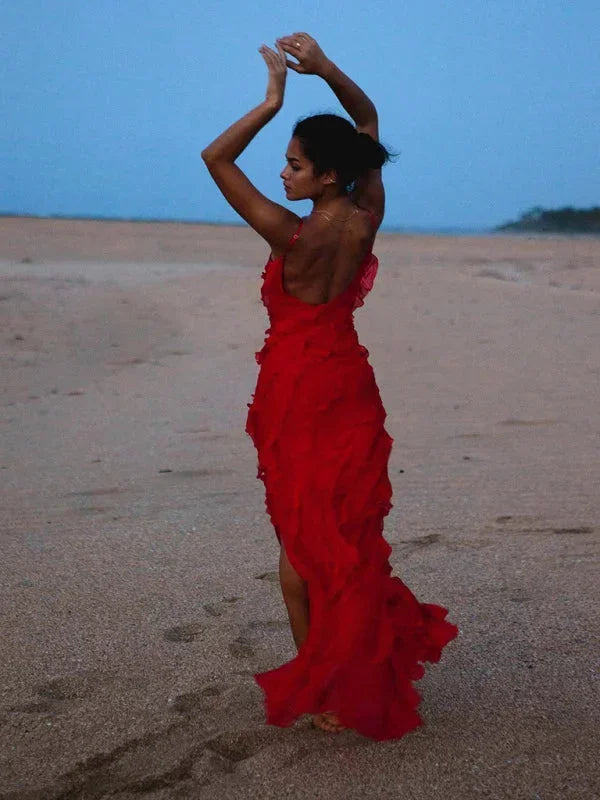 Robe longue femme volants bretelles fines été | Coupe féminine + Style élégant + Facile à accessoiriser – ROBEMODE