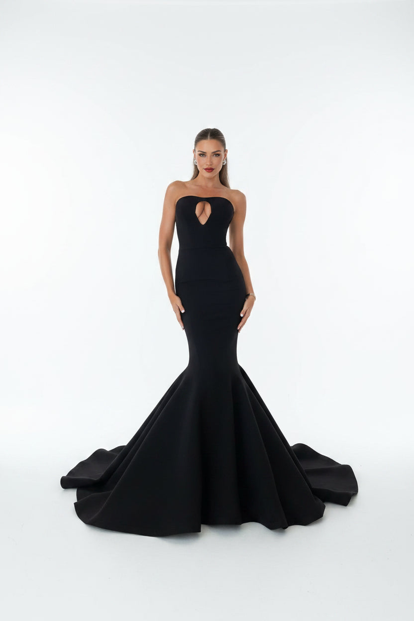 Robe longue mermaid femme noire sans bretelles | Coupe féminine + Style élégant + Facile à accessoiriser – ROBEMODE