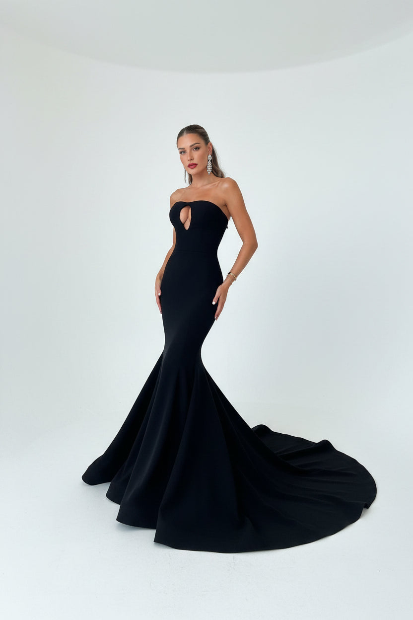 Robe longue mermaid femme noire sans bretelles | Coupe féminine + Style élégant + Facile à accessoiriser – ROBEMODE