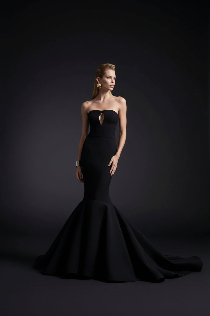 Robe longue mermaid femme noire sans bretelles | Coupe féminine + Style élégant + Facile à accessoiriser – ROBEMODE