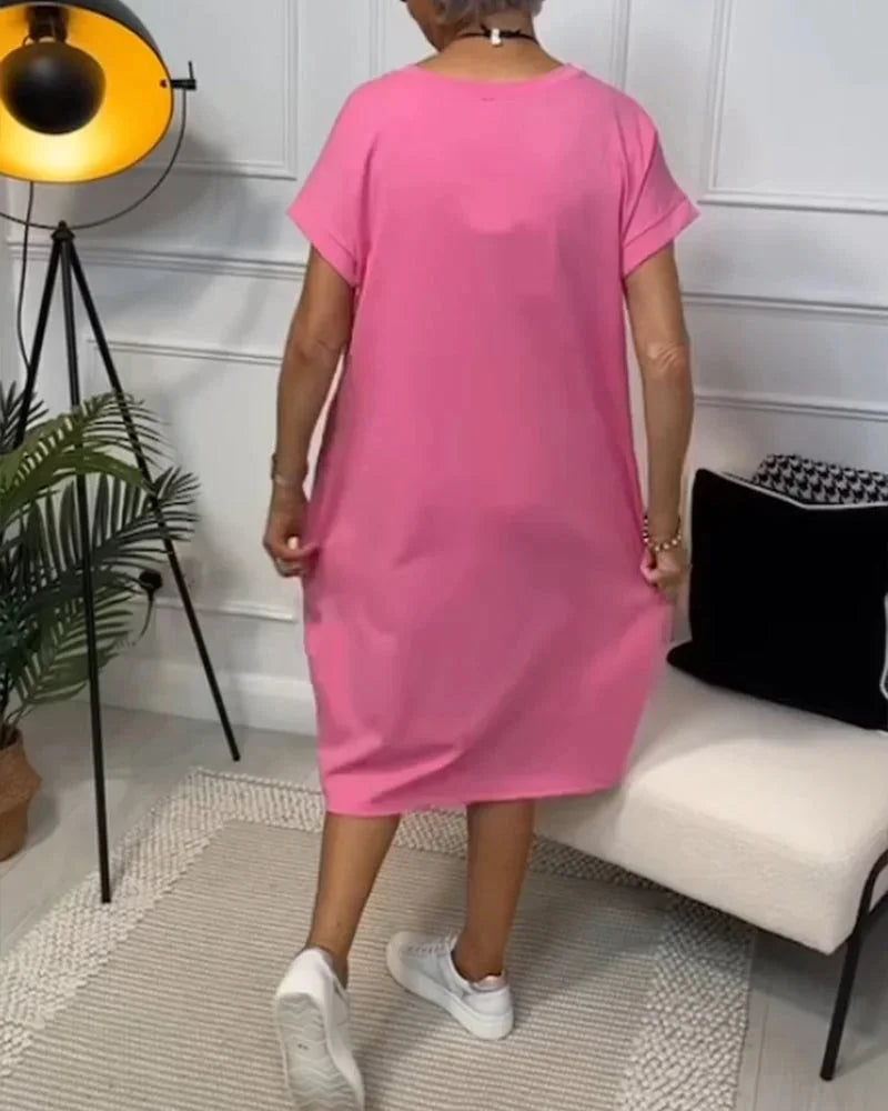Robe midi ample femme avec poches et manches courtes | ROBEMODE