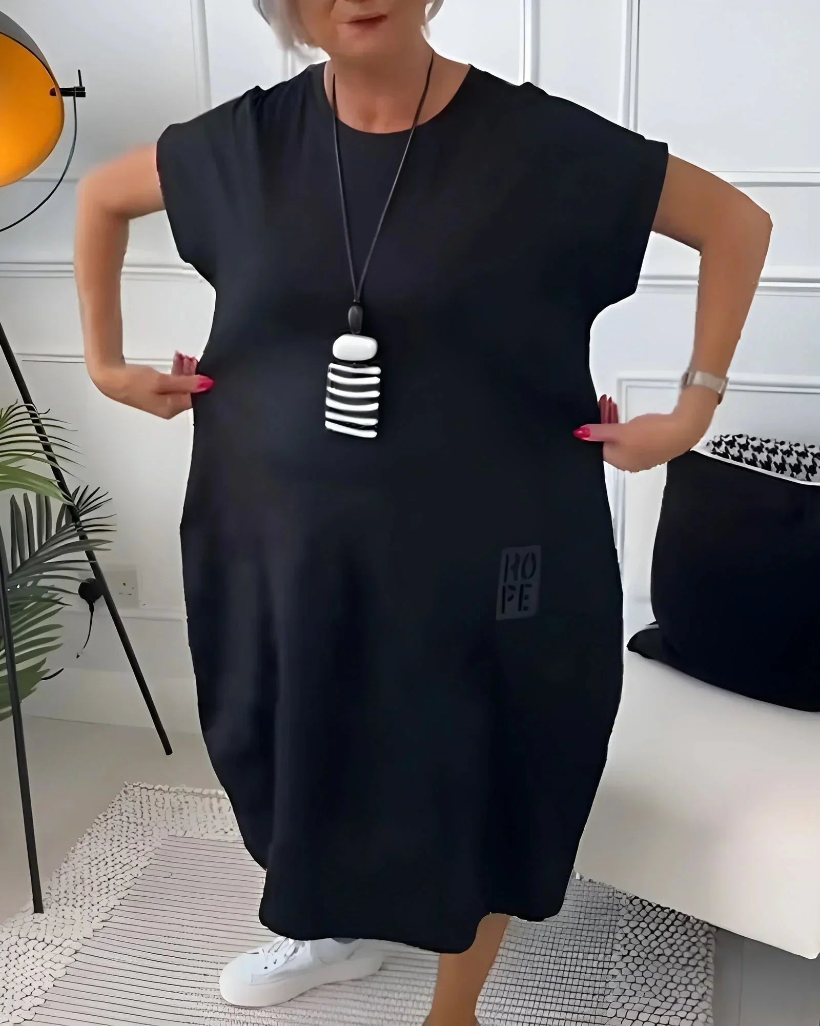 Robe midi ample femme avec poches et manches courtes | ROBEMODE
