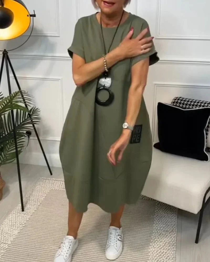 Robe midi ample femme avec poches et manches courtes | ROBEMODE