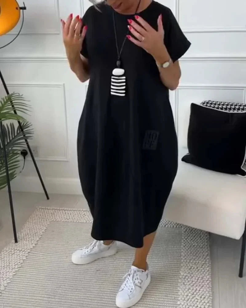 Robe midi ample femme avec poches et manches courtes | ROBEMODE