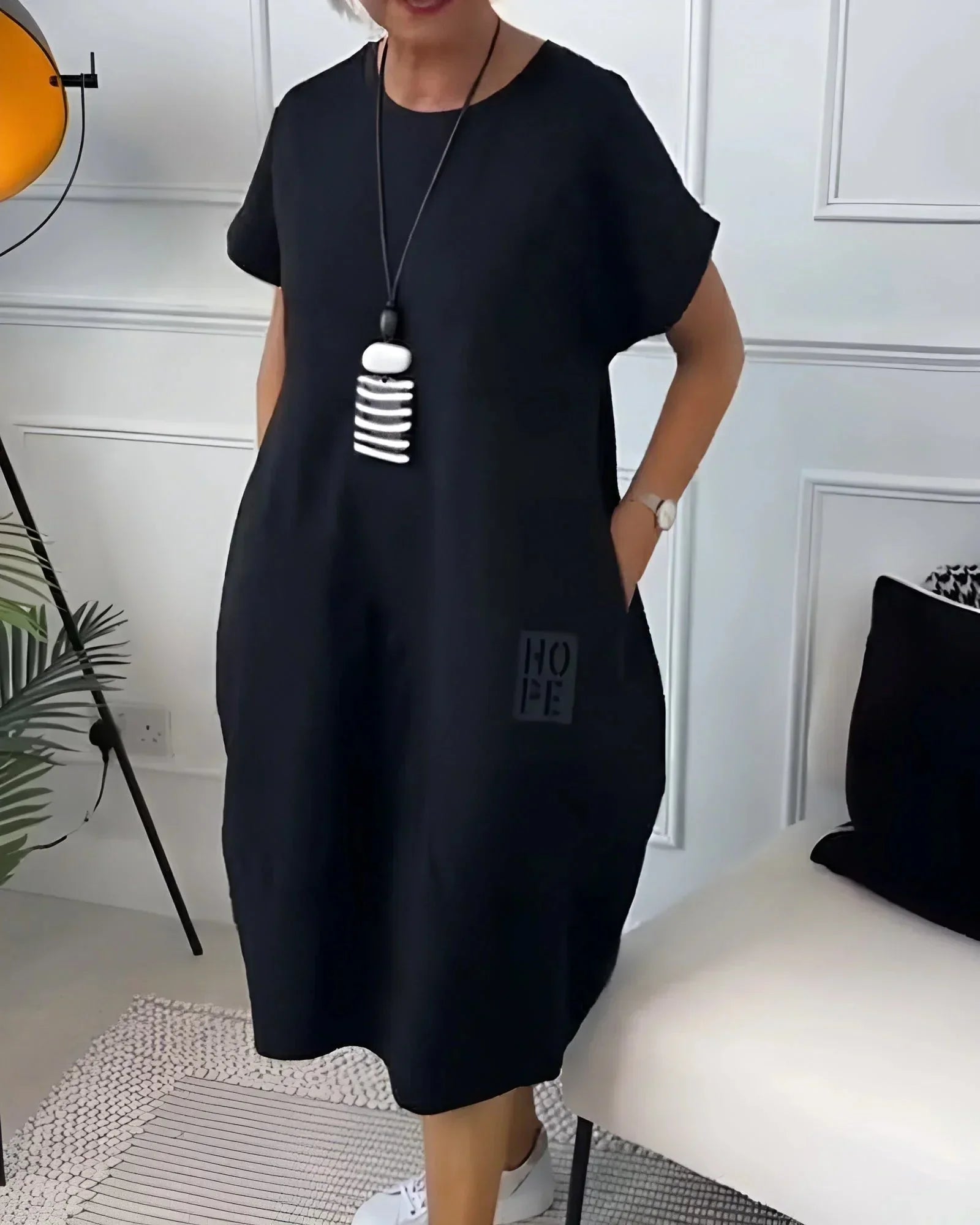 Robe midi ample femme avec poches et manches courtes | ROBEMODE