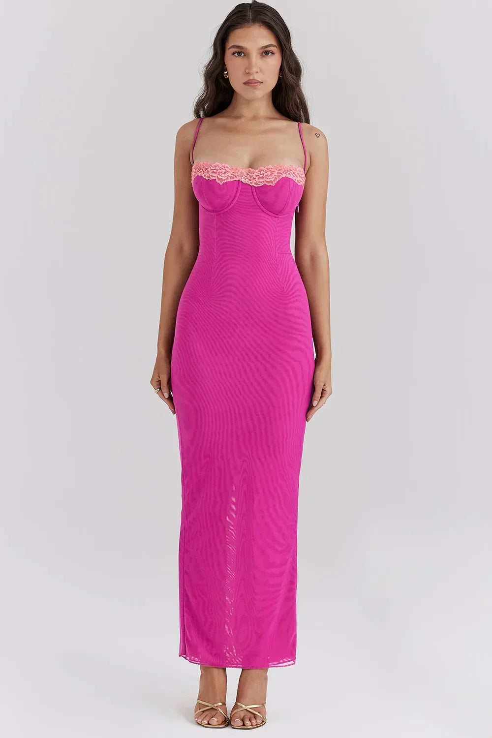 Robe midi ajustée femme avec dentelle et dos nu | ROBEMODE