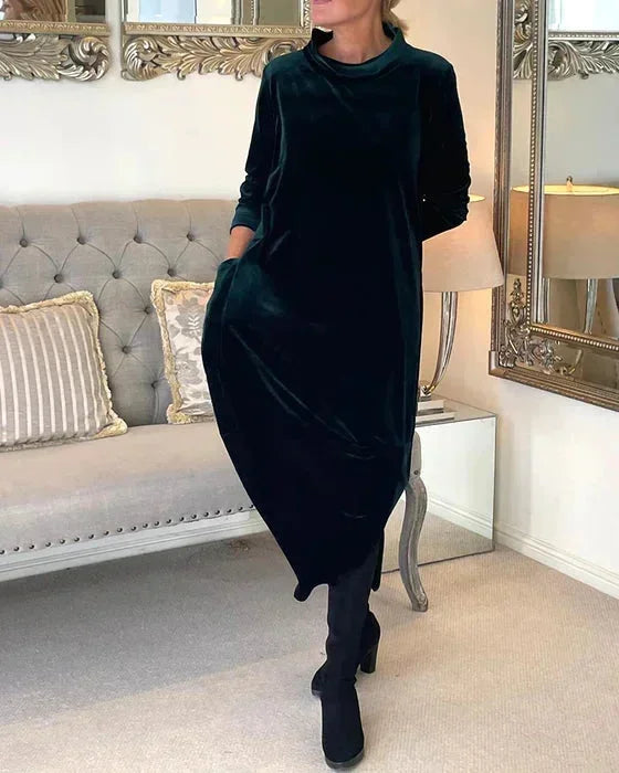 Robe midi ample femme en velours avec poches | ROBEMODE