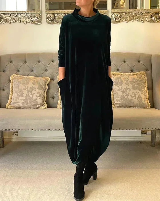 Robe midi ample femme en velours avec poches | ROBEMODE