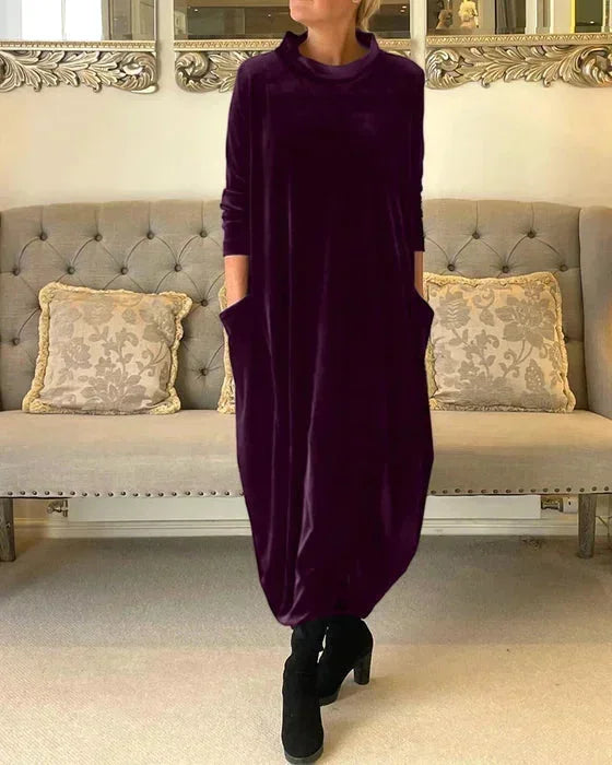 Robe midi ample femme en velours avec poches | ROBEMODE
