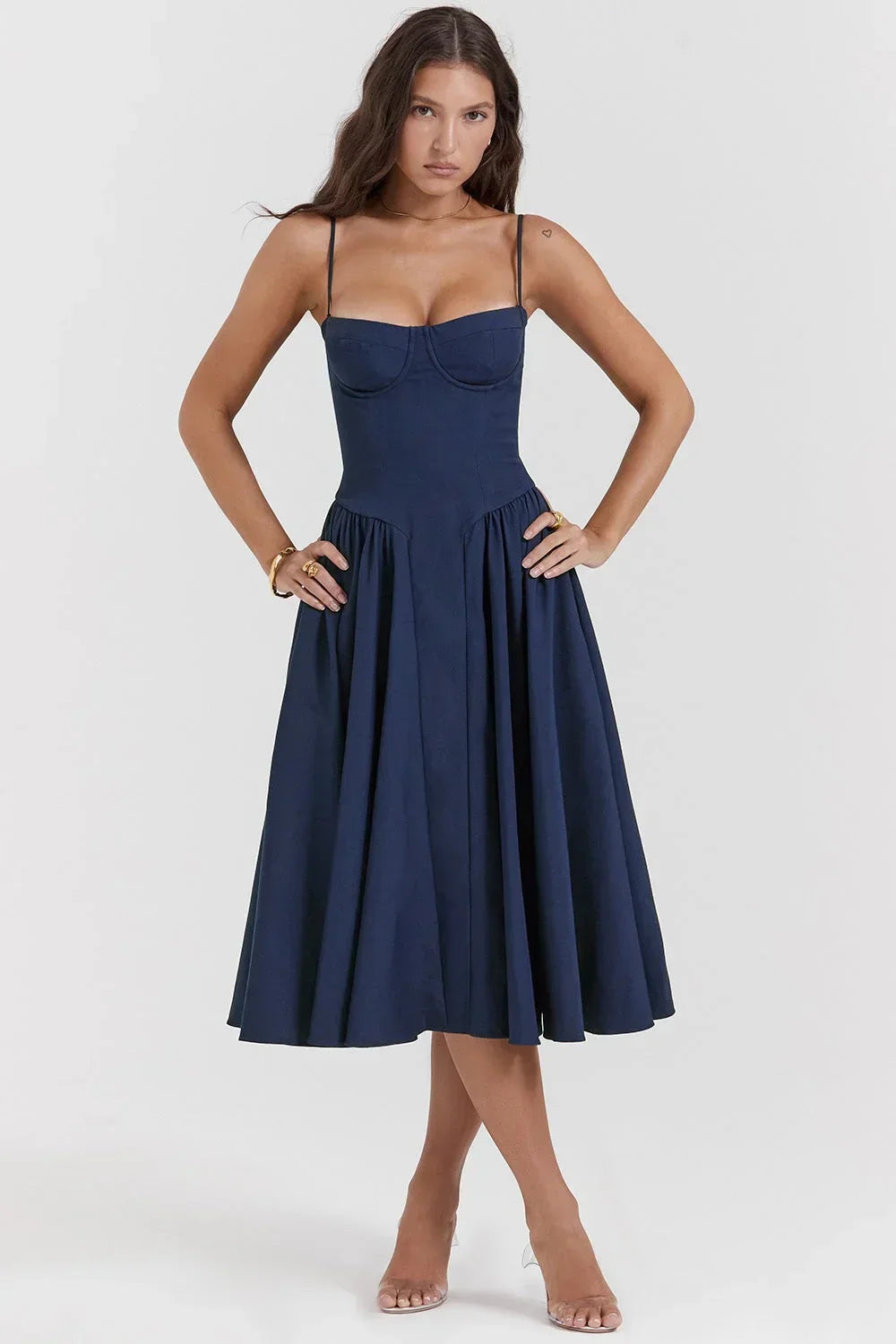 Robe Midi Évasée Bretelles Fines Poches 5 Coloris Femme | ROBEMODE