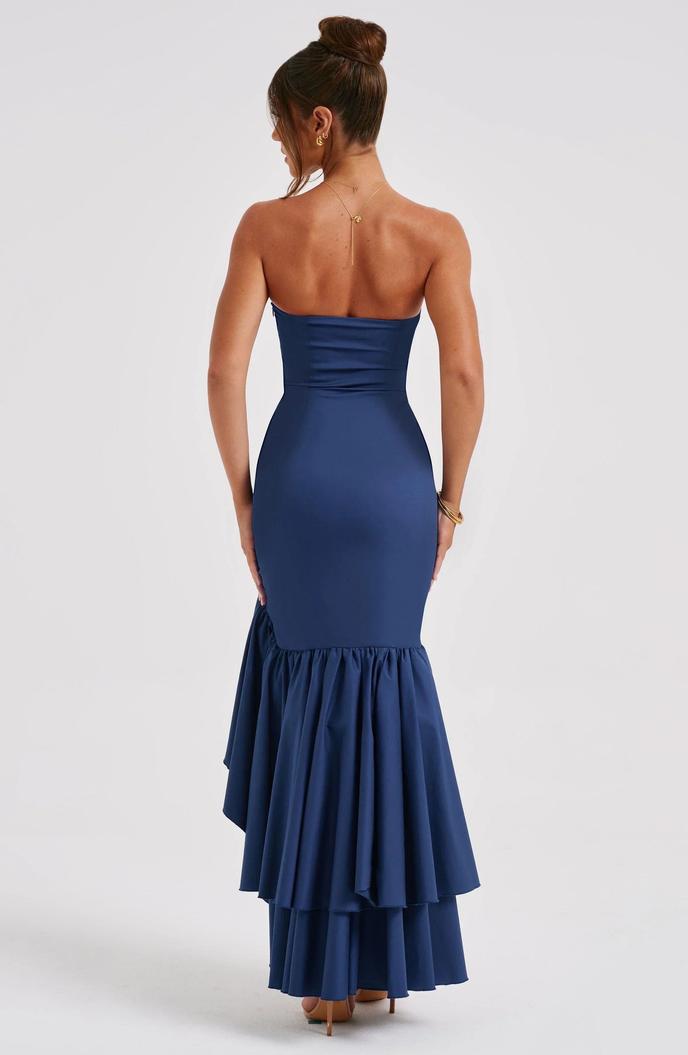 Robe Longue Bustier Volants Asymétriques Soirée 3 Coloris | ROBEMODE