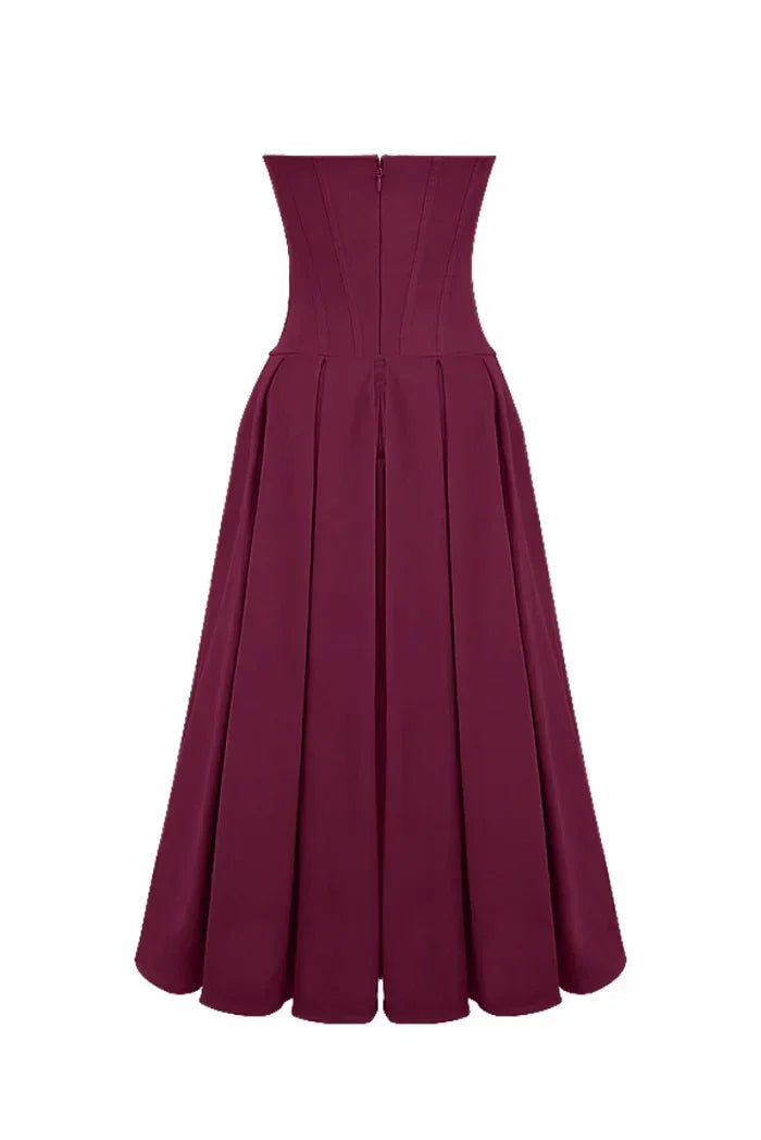 Robe midi bustier avec corset coupe évasée soirée | ROBEMODE